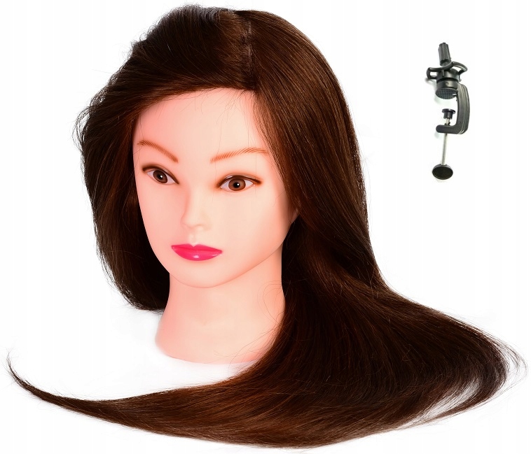 Testina per parrucchieri Ela 60 cm brown, capelli naturali + impugnatura,  testina per acconciature, pratica - Enzo Italy