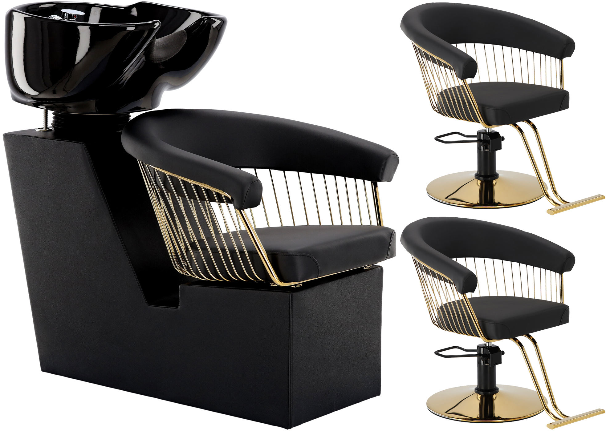 Zoe Gold Set Lavabo per parrucchieri e 2 poltrone idrauliche girevoli per  parrucchieri+ poggiapiedi lavatrice vasca mobile rubinetto- Enzo Italy